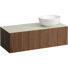 Laufen Il Bagno Alessi Schubladenelement, 1 Hahnloch, Steinplatte Calce Avorio, Ausschnitt rechts, 120x50x37cm, zu WT-Schale H81897 5, H431317097, Farbe: Noce Canaletto