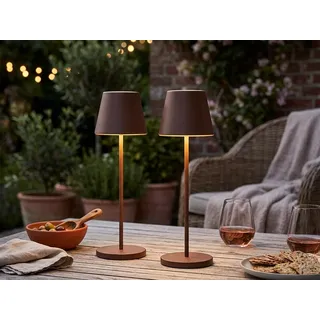 2er SET Outdoor Akku USB Tischlampen Rostfarben ohne Kabel mit Ladestation - Bunt