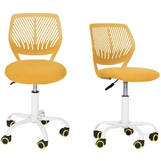 FurnitureR Schreibtischstuhl aus Stoff, ergonomisch, ohne Armlehne, höhenverstellbar, Drehstuhl für Zuhause, Büro, Arbeitszimmer, Spielzimmer, Gelb, 40 x 38,5 x 87 cm