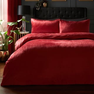 Laurence Llewelyn-Bowen Bettwäsche-Set aus Samt in Weinrot – Super-Kingsize-Bettwäsche (260 x 220 cm) – 2 Kissenbezüge – weiche Haptik – Designer-Bettwäsche-Set – rotes Luxus-Bettwäsche-Set –