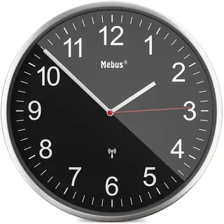 MEBUS Funkwanduhr 30 cm 19578 silber/schwarz