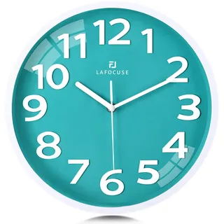 Lafocuse 3D Ziffern Lautlos Wanduhr Türkis Grün, Modern Wanduhr 30cm Leicht zu Lesen, Ohne Ticken Geräuschlos Deko für Küche Wohnzimmer Schlafzimmer Büro