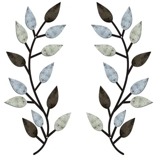 Zhengmy 2 Stück Metall-Baumblatt-Wanddekoration, Weinrebe, Olivenzweig, Blatt, Wandkunst, Wohnzimmer, Flur, Wanddekoration für den Außenbereich (Pastellfarben)