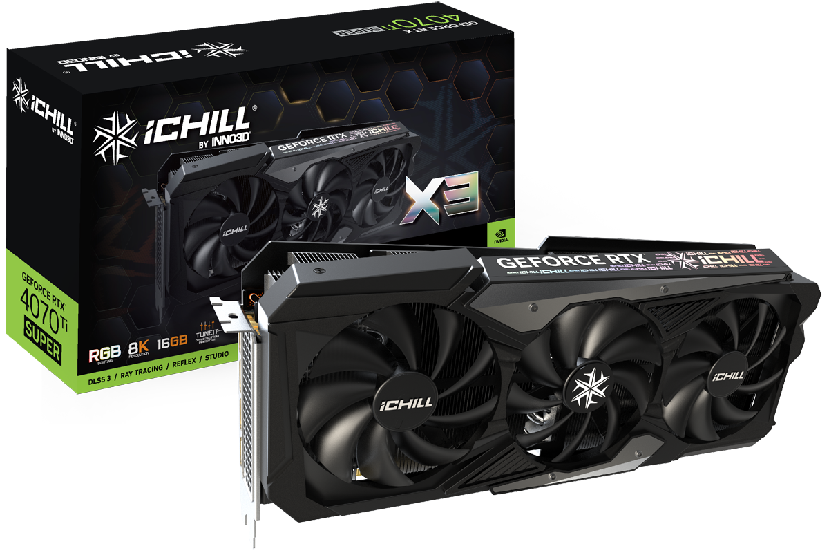 Bild von GeForce RTX 4070 Ti SUPER iCHILL X3, 16GB GDDR6X, HDMI, 3x DP (C407TS3-166XX-186148H)