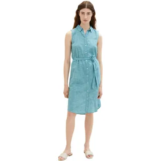 TOM TAILOR Damen 1036806 Blusenkleid mit Streifen & Gürtel, 31668-Petrol Green, 34