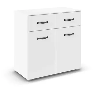 Rauch Möbel Aditio, Kommode für Schlafzimmer, Wohnzimmer, Kinderzimmer, Flur, 2-türig, 2 Schubladen, Soft-Close-Funktion, Sideboard im Landhausstil, Cottage, Farbe Weiß, Breite 80 cm
