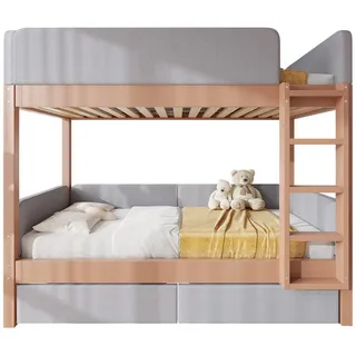 Okwish Etagenbett 90/200 cm grau/natur aus Kautschukholz und MDF mit Treppe und 2 Schubladen , Grau , Holz , 90x200 cm , Babymöbel & Kindermöbel, Kinderzimmer & Jugendzimmer, Stockbetten