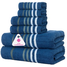 Casa Copenhagen Exotisches 6-teiliges Handtuch-Set – Marineblau, 525 g/m2, 2 Badetücher, 2 Handtücher, 2 Waschlappen aus weicher ägyptischer Baumwolle für Badezimmer, Küche und Dusche
