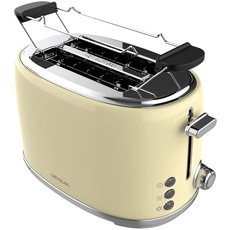 Cecotec Toaster 2 Scheiben Toast&Taste 1000 Retro Double Beige, 980 W, 2 Breite und Kurze Schlitze von 3,8 cm, Edelstahl, Obere Roste, Regulierbare Leistung, Krümelschublade