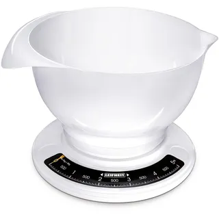 Leifheit analoge Küchenwaage, aus hochwertigem Kunststoff, inkl. abnehmbarer Rührschüssel, Haushaltswaage mit 5 kg Tragkraft, spülmaschinengeeignet, Küchenwaage analog, mechanische Zuwiegefunktion