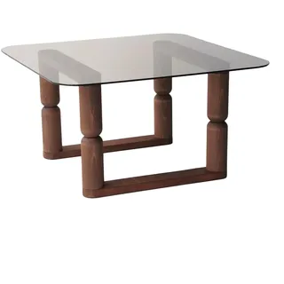 Hanah Home Modern Coffee Table, 80 cm x 42 cm x 80 cm, Bronze Color | 100% Tempered Glass & Beech Tree Frame | Stylish & Functional Design for Any Living Space