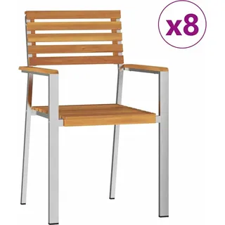 Gartenstuhl 8 pcs Massives Akazienholz und Edelstahl - Braun, Bunt