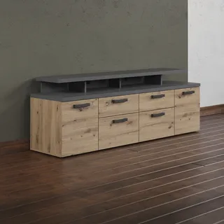 Home Affaire »Ambres« 1 Stk. tlg. Lowboard inklusive Aufsatz in Eiche/Grau - Mit Vollauszug-Funktion