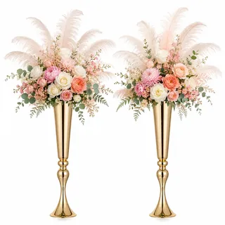 NUPTIO Vase Gold Blumenständer Metall: 55,5cm Trompete Blumenvase Ständer | 2 Stück Groß Ständer Vasen für Hochzeit, Jubiläum, Geburtstag, Brautparty Tafelaufsätze Dekorationen