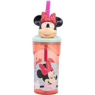 Stor Original Disney Minnie Mouse 360 ml Plastikbecher für Kinder mit rosafarbenem Strohhalm und 3D-Mauskappe