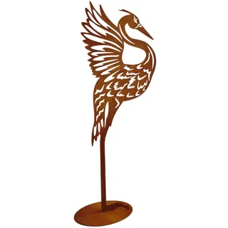Terma Kranich Hermine rost Bodenplatte XXL 110cm Höhe Gartenstecker Gartenfigur große Metallfigur Garten rostgartendeko rostdeko Gartendeko Metall deko metallstecker edelrost