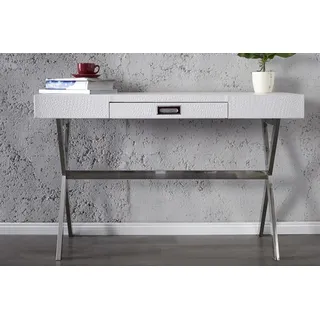 Casa Padrino Designer Schminktisch mit Schublade, Weiss, Krokodilnachbildung, 120 x 72 x 45 cm