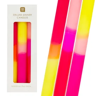 Talking Tables Ombre Stabkerzen 3er-Pack – Pink, Gelb & Orange – Deko Kerzen für Tischdeko, Abendessen, Hochzeit, Geburtstag, Party – je 19,5 cm, unscented