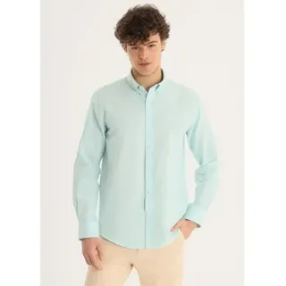 Lois Jeans für Herren. 145473915 Basic Leinenhemd grün (XL), Lässig, Baumwolle, Langarm