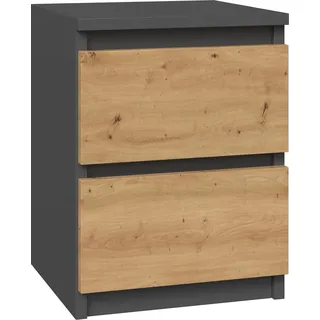 Topeshop M2 ANTRACYT/ARTISAN, Nachtständer, Anthrazit, Eiche, Holz, 2 Schublade(n), Partikelbord, 300 mm, 300 mm - Grau, Braun, Braun