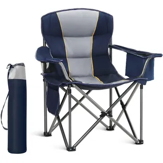 HIGH POINT SPORTS Campingstuhl Faltbar bis 200kg Klappstuhl Gepolstert mit Getränkehaltern Angelstuhl mit Armlehnen Outdoorstuhl, Blau