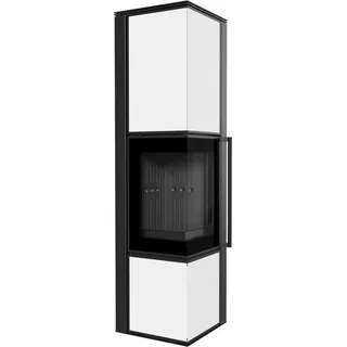 Kaminofen aus Stahl KRATKI TORA/L 8 kW Ø 150 Weißes Glaspaneel schwarz Verkleidung mit Türfeder - Schwarz, Weiß