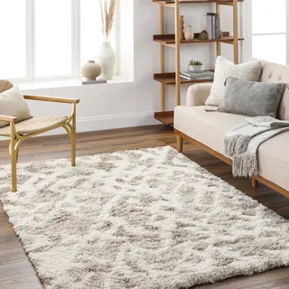 Livabliss Sarajevo Shaggy Berber Teppich - Flauschiger Teppich für Wohnzimmer, Esszimmer, Schlafzimmer, Langflor Hochflor Teppich flauschig - Teppich groß 160x220 cm, Wohnzimmerteppich in Beige, Weiß