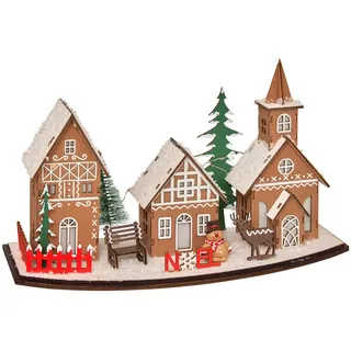 Fééric Lights and Christmas Led-Laterne Weihnachtsdorf 30/15 cm , Braun , Holzwerkstoff , 11.5x18x30.5 cm , Dekoration, Weihnachtsdekoration