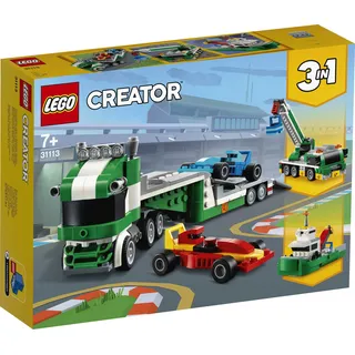 LEGO 31113 Creator 3-In-1 Rennwagentransporter LKW mit Anhänger, Kran und Boot - Silber