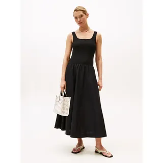 Tommy Hilfiger 5X2 Rib Midi Mix Fit & Flare Kleid Schwarz S