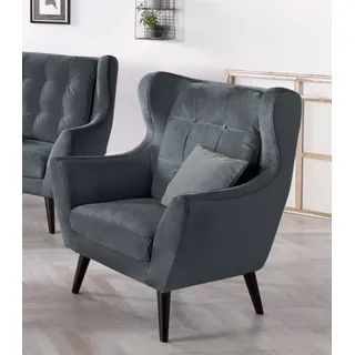 Ohrensessel HOME AFFAIRE "Hemmink, Sessel, Loungesessel", grau (graphit, grau), B:90cm H:107cm T:94cm, Struktur (94% Polyester, 6% Polyacryl);Samtvelours (100% Polyester);Luxus-Microfaser (100% Polyester), Sessel, Ohrensessel, mit Knopfheftung
