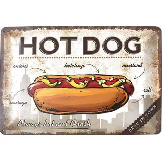 DODINO 20x30cm retro blechschilder HOT DOG Hot Dogs Best In Town Blechschild Fast Food Blechschild Vintage Metallschilder Blech Lustige Wandkunst dekor Für Fast Food Restaurant