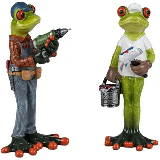 formano 2er Set Froschpaar Handwerker und Maler lustige Frösche Figur Dekoration Handbemalt Kunststein Froschhausen