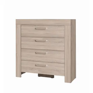 Furniture24 Kommode 100/106/42 cm CEZAR 9 Schrank 4 Schubladen Schubladneschrank Schlafzimmer Sonoma Eiche - Silber