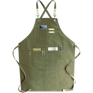 RAPRON Canvas Schürze Herren Damen - Denim Kochschürze mit Taschen - Grillschürze für Männer und Frauen - Lange Schürzen für Kochen arbeits Backen- Geschenk für Küchenchefs, Oma, Opa (Grün)