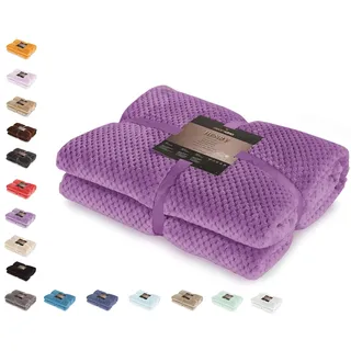 DecoKing Kuscheldecke 220x240 cm violett Decke Microfaser Wohndecke Tagesdecke Fleece weich sanft kuschelig skandinavischer Stil lila Henry