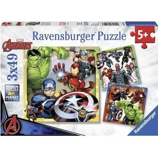 Puzzle , Avengers, 3 x 49 Teile, Ravensburger, Inklusive Poster in Originalgröße, Ab 5 Jahren, Comic-Thema