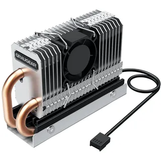 GRAUGEAR M.2 Kühler für M2 NVMe SSD, 25mm PWM-Lüfter mit Kupfer Heatpipe