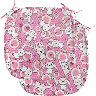 ABAKUHAUS Anime Polster für Esszimmerstühle, Kaninchen Kinder Humor, Dekoratives wasserfestes Kissen mit Riemen für Küchensitze, 40 cm x 40 cm-2er Pack, Weiß Rosa - Rosa