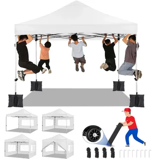 COBIZI Faltpavillon Pavillon 3x3 Wasserdicht Stabil Winterfest 2.0, Outdoor Faltbar Gartenpavillon UV Schutz 50+ 3 Höhenverstellbar, Partyzelt mit 4 Seitenteilen und 4 Sandsack, Weiß