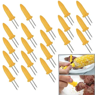 20 Stück Edelstahl Maiskolbenhalter mit Silikongriff, Rostfreie Grillspieße für BBQ, Picknick und Gartenparty, Küchenzubehör für Mais