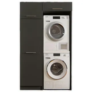 laundreezy Waschmaschinenschrank für Trockner und Waschmaschine, Mehrzweckschrank und Schrankaufsatz, Anthrazit - Praktischer Waschmaschinen-Überbauschrank - 117,5 x 200 x 67,5 cm