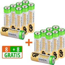 GP Batteries Batterie »16 Stück (8+8) AA Mignon Super Alkaline, 1,5V«, 1,5 V, (Spar-Set, 16 St.), bunt