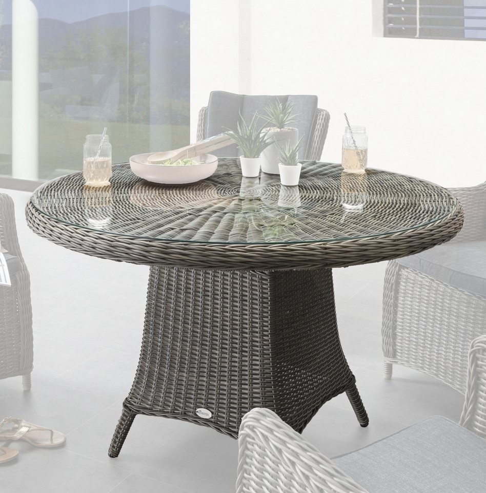 Bild von Gartentisch »LUNA«, Polyrattan, Ø 120x75cm, mit aufgelegter Glasplatte, grau