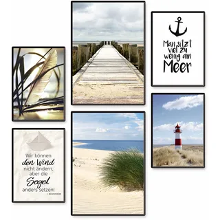 Artland Poster »Impressionen vom Meer«, Meer Bilder, (Set, 6 St.), 6er Set, 2xDIN A3 / 4xDIN A4, ohne Rahmen, beige