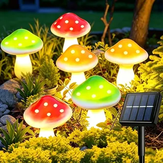 Dekofun Gartendeko 6 LED Solar Pilze für Außen Garten, 8 Modi Solar Lichterkette Pilze Aussen, Wasserdicht Garten Pilzlampe für Rasen Hof Balkon Terrassen Bürgersteig Weg Hochzeit Party Decor