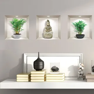 3D-Wandtattoo, selbstklebend, 3D-Effekt, Bambus- und Buddha-Effekt, Wandtattoo, für Schlafzimmer, Erwachsene, 3D-Wandaufkleber, Wohnzimmer-Dekoration, Trompe-Auge, 40 x 120 cm