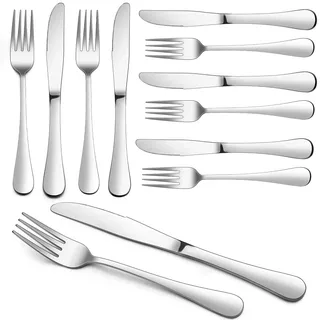 HaWare Steakbesteck Set, 12-teilig Tafelmesser und Tafelgabeln für 6 Personen, Edelstahl Messer und Gabeln Besteck Set, Steakmessr Set für Steak/Pizza, Spülmaschinenfest - Klassischer Griff