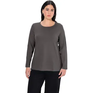 Ulla Popken Damen Langarm-Shirt Langarmshirt, Graphitgrau, 54-56