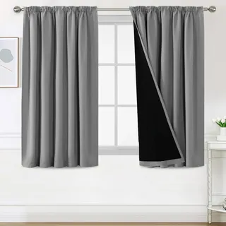 BellaHills Vorhang 100% Blickdicht mit Kräuselband 2er Set Vorhang gegen Kälte Doppellagige Vorhänge Thermogardine Wärmeisolierend Verdunklungsvorhänge H145 x B140 cm, Taubengrau